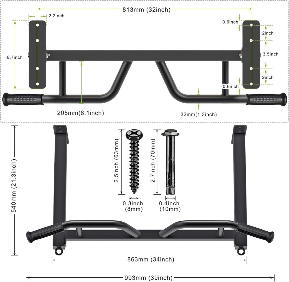 32" Ceiling Mounted Pull Up Bar Heavy Duty Highly Adjustable Multifunctional