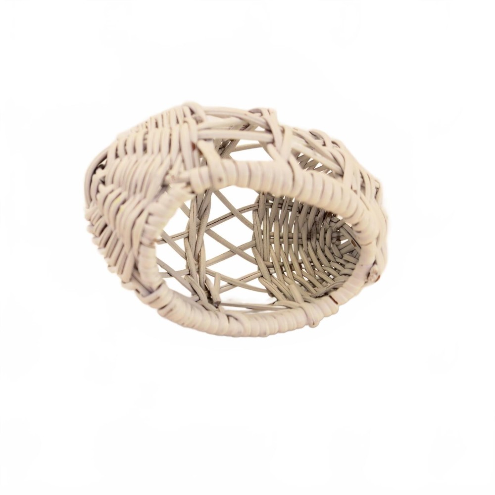 Small White Woven Wicker Egg Shaped Basket