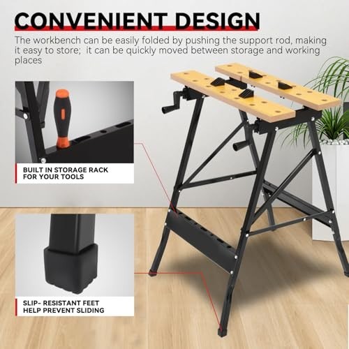 Adjustable Folding Workbench with Ruler & Protractor, Portable Table 220lbs Capa