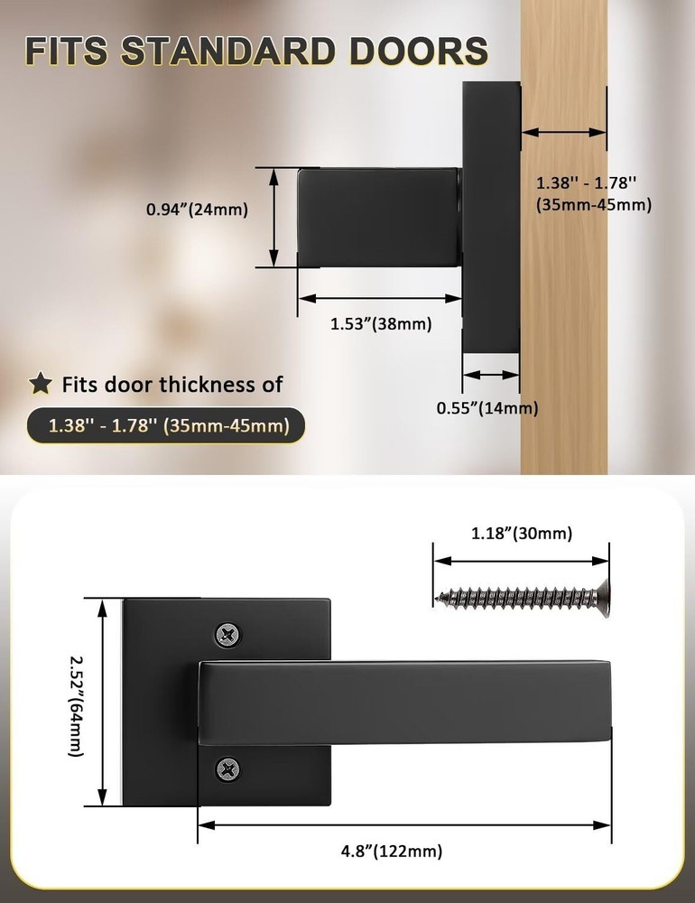 Dummy Door Handle Square Black Knob Left Right Non-Turning Pull 1PCS