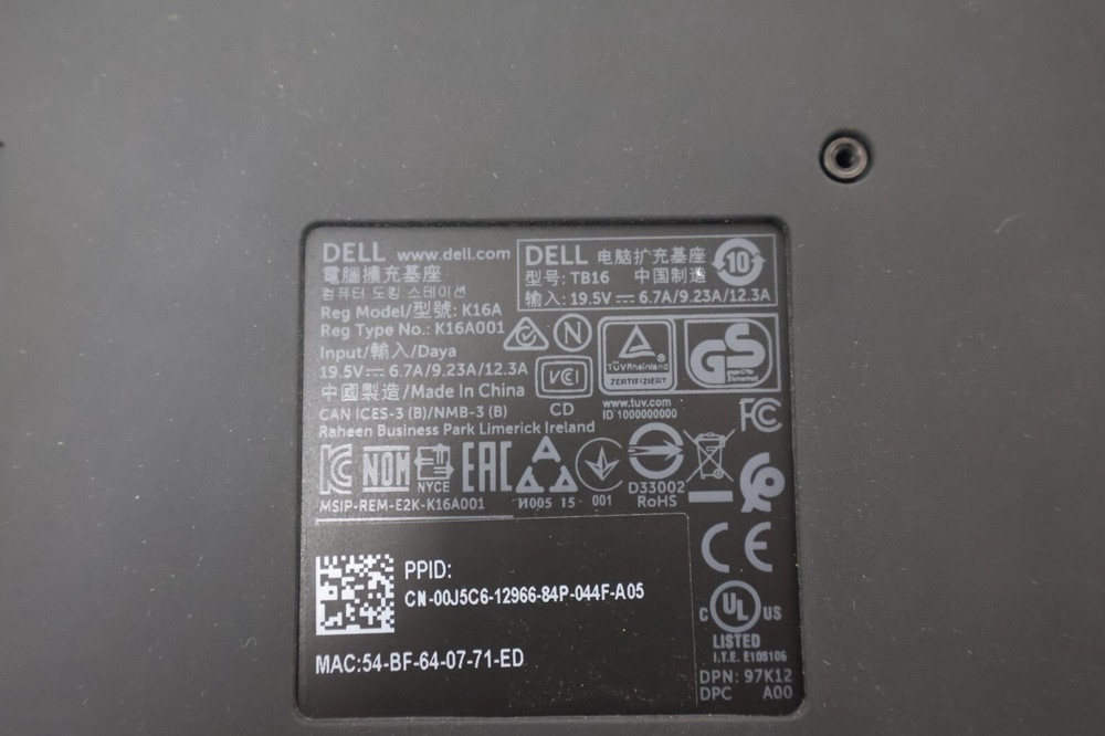 Dell K16A USB C Docking Station with Power Adapter