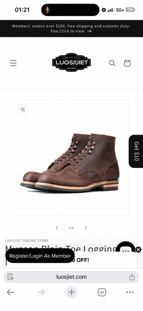 luosjiet Munson plain toe logging boots 7D