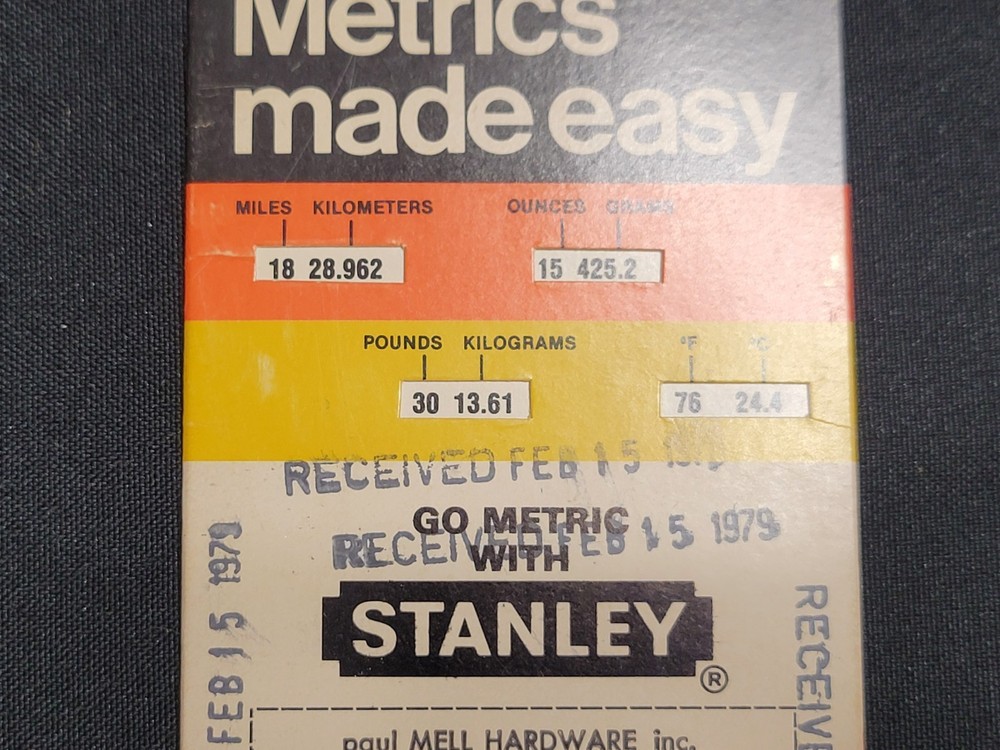 Stanley Metrics Made Easy Slide Pull Out Conversion Chart grams pounds km degree