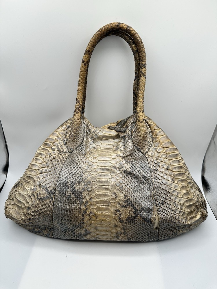 ADRIANA CASTRO PYTHON SNAKESKIN HOBO TOTE SHOULDER HANDBAG