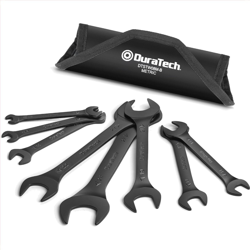 Compact 8-Piece Open End Wrench Set, 5.5-27mm, with Black Pouch for Easy Access