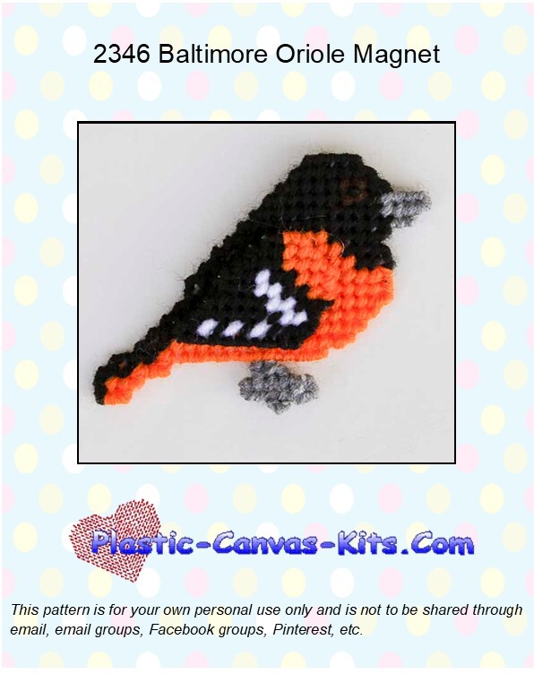 Baltimore Oriole Magnet - Plastic Canvas Pattern or Kit