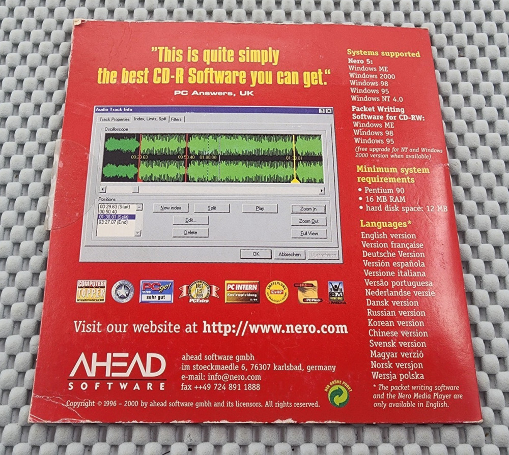 Nero 5 Burning ROM Version 5.0 CD Burning Software Disc