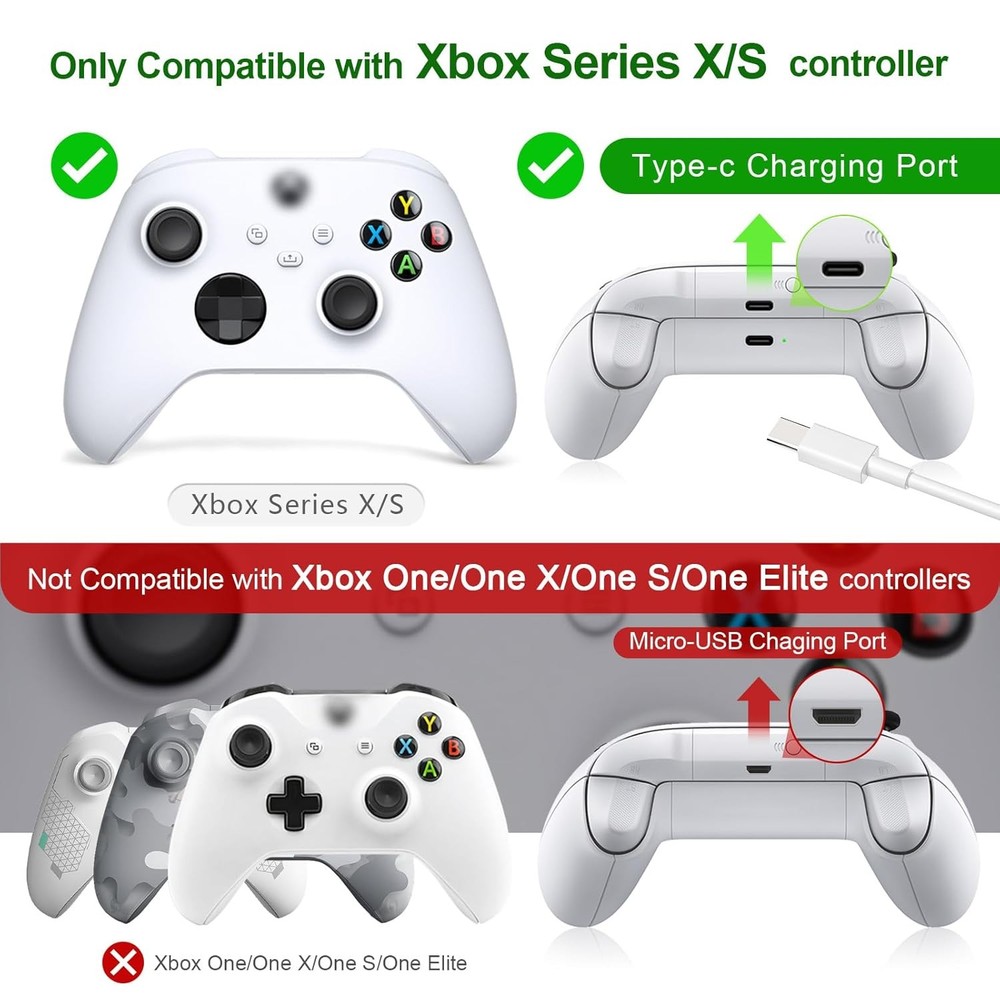Controller Battery Pack Compatible with Xbox Series S/X, 1400 mAh White