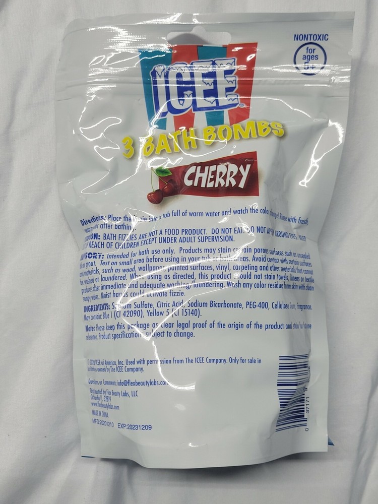 Icee Cherry Bath Bombs Fizzies 3 Per Pack New