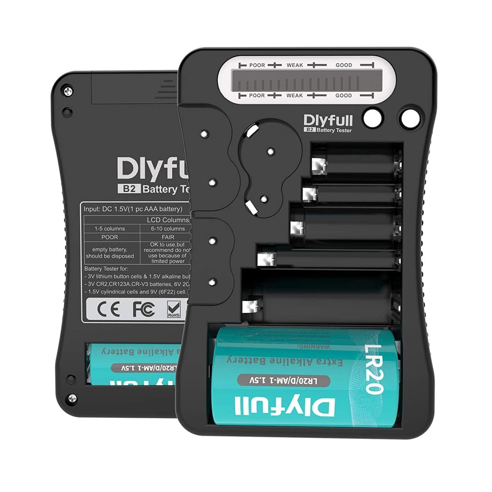 Battery Tester, Dlyfull LCD Display Universal Checker Small, Black