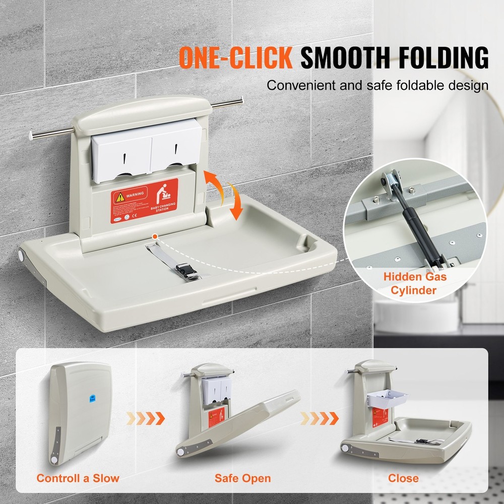 Wall-Mounted Baby Changing Station, Horizontal Foldable Diaper Change Table with
