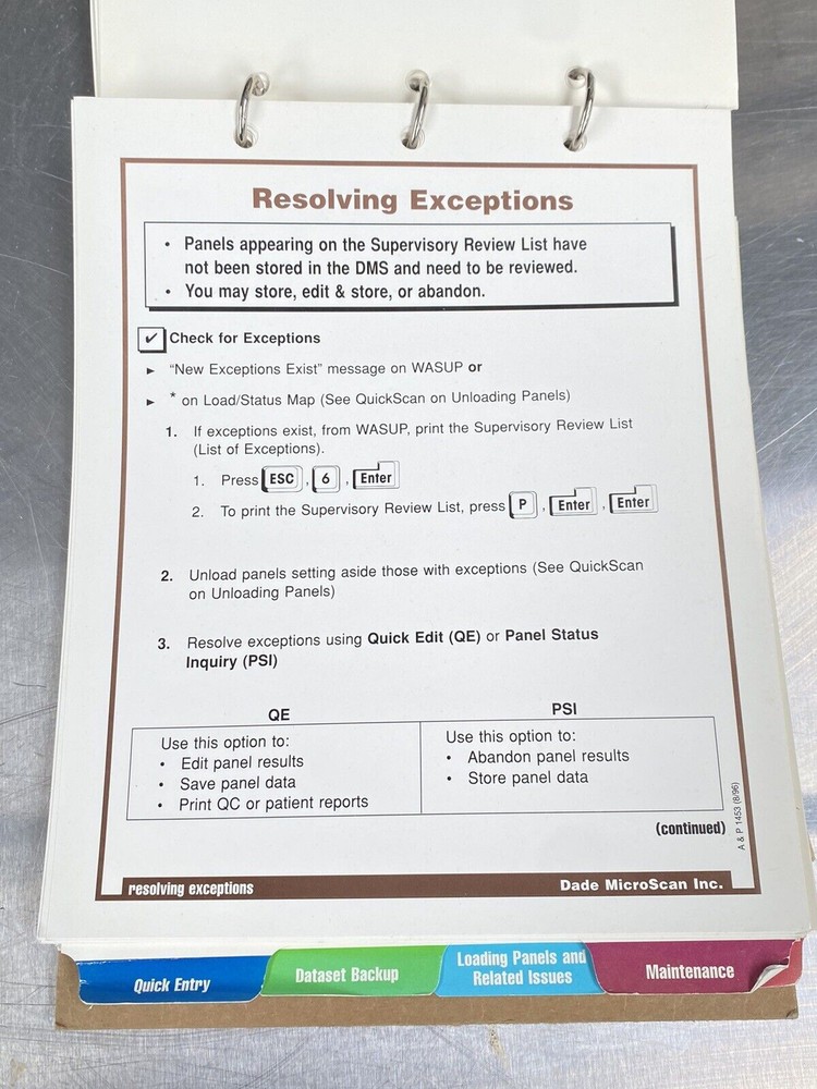 Dade Behring Baxter Quickscans Walkaway System - Manual / Users Guide / Book