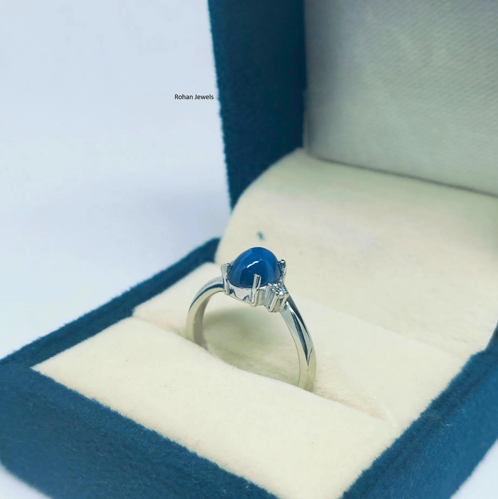 Blue Lindy Star Ring 925 Sterling Silver Lab Created Handmade Silver Ring