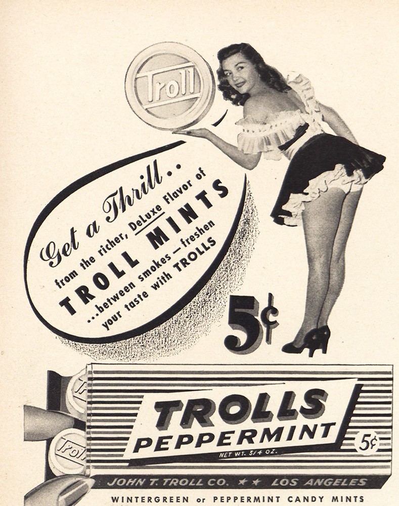 1946 Trolls Peppermint Candy Mints: Get Thrill Vintage Print Ad