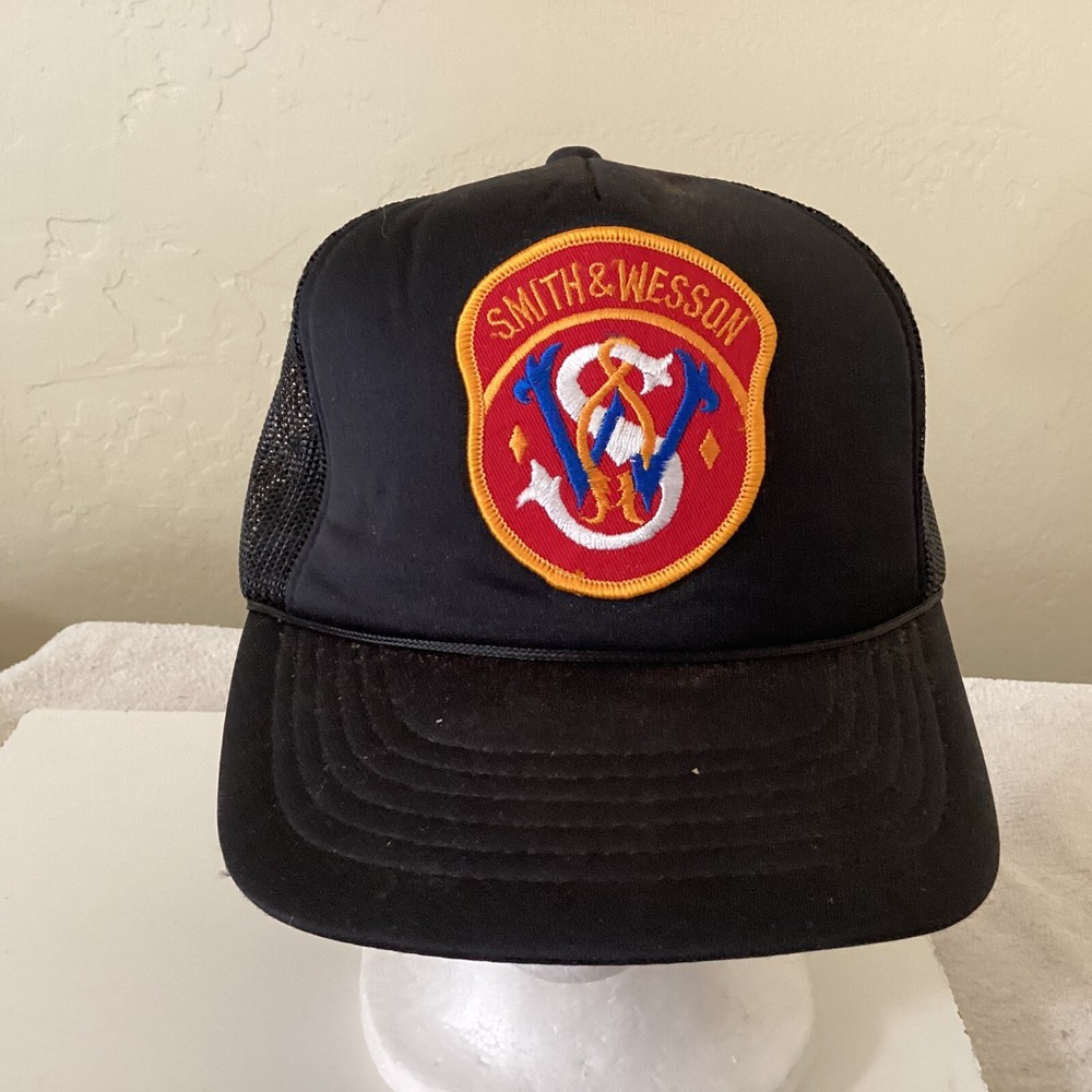 Vintage Black Smith & Wesson Hat w/ Gold & Red Patch YA Snapback Cap