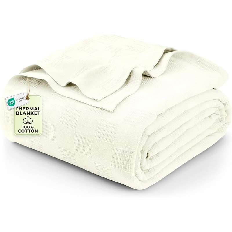 Cotton Thermal Blanket Soft Breathable Cozy Dobby Weave Waffle Pattern Oversized