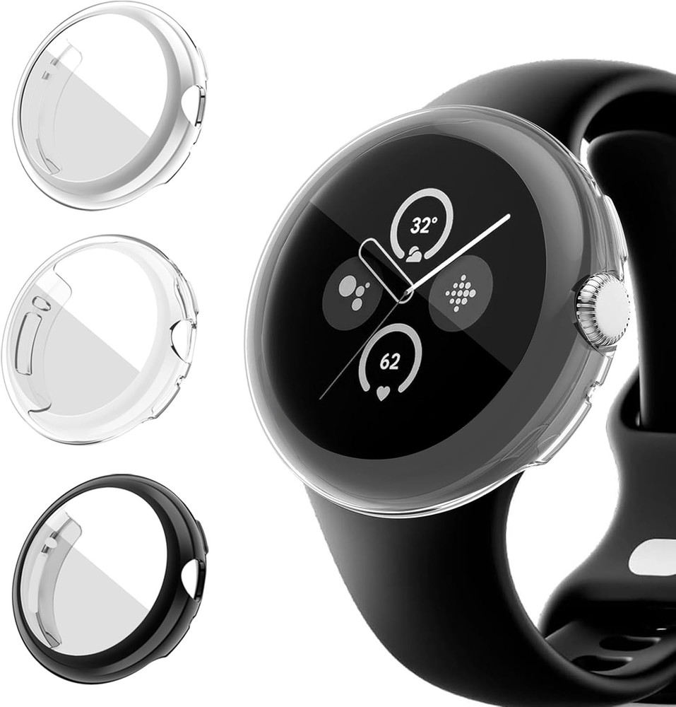 3-Pack Soft TPU Cases for Google Pixel Watch (41mm) with Screen Protector