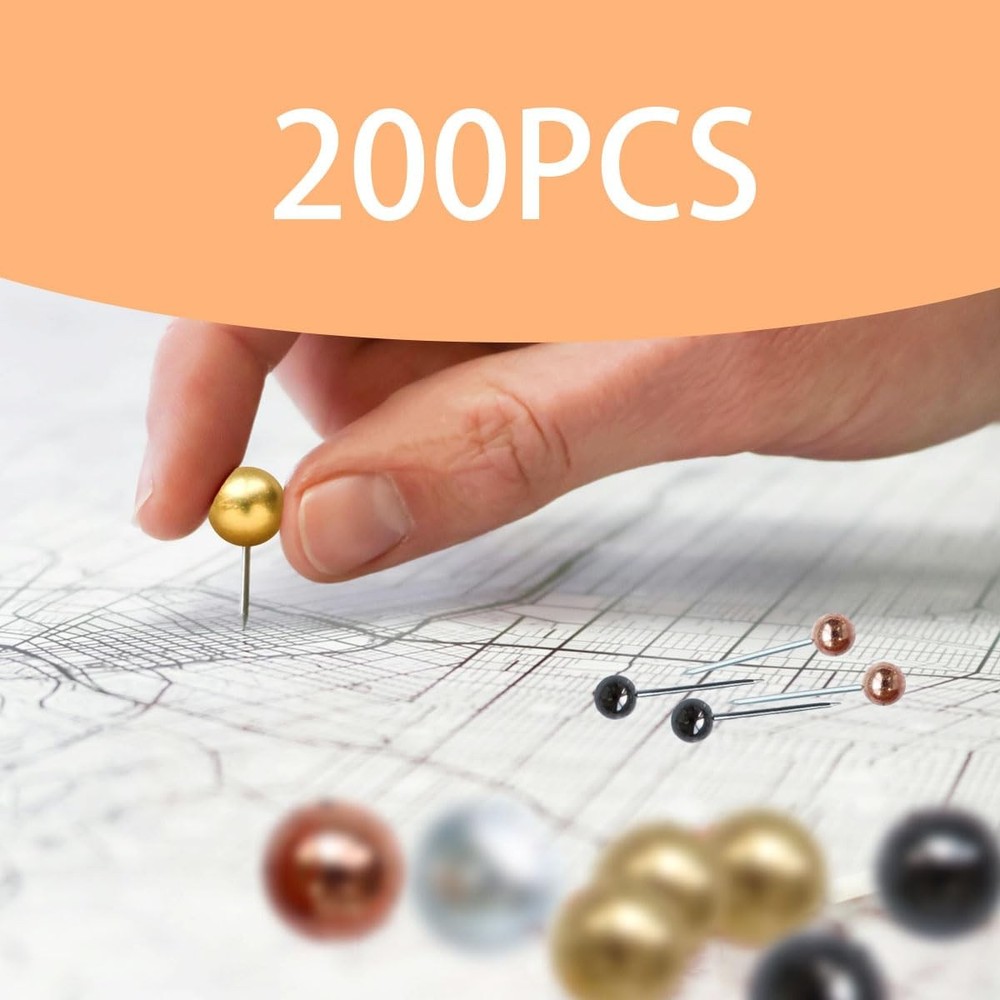 200 Pieces Map Push Pins, Small Round Head Marking Silver