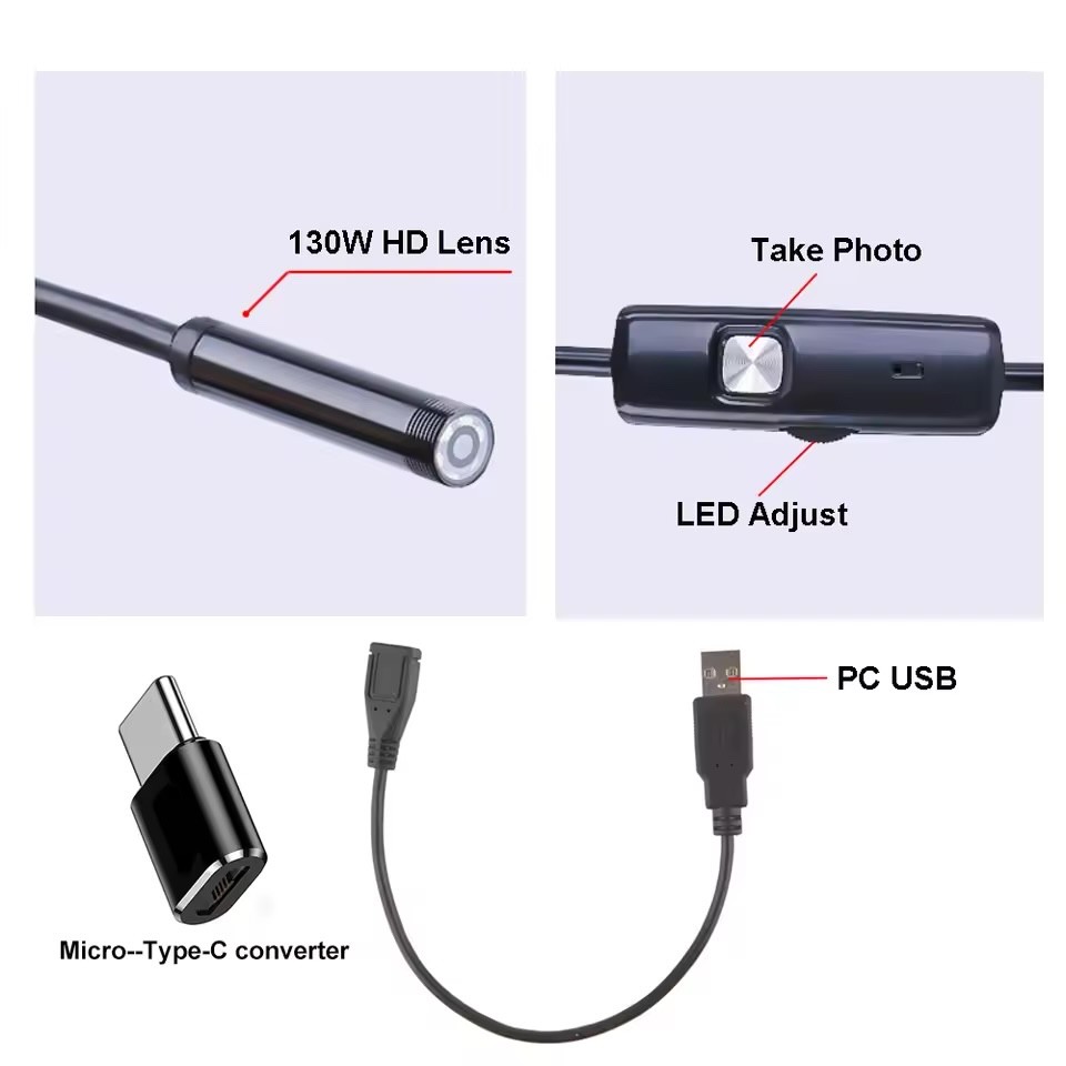 5.5MM Android Endoscope Camera 3 IN1 Micro USB Type C Borescope Mini Camera