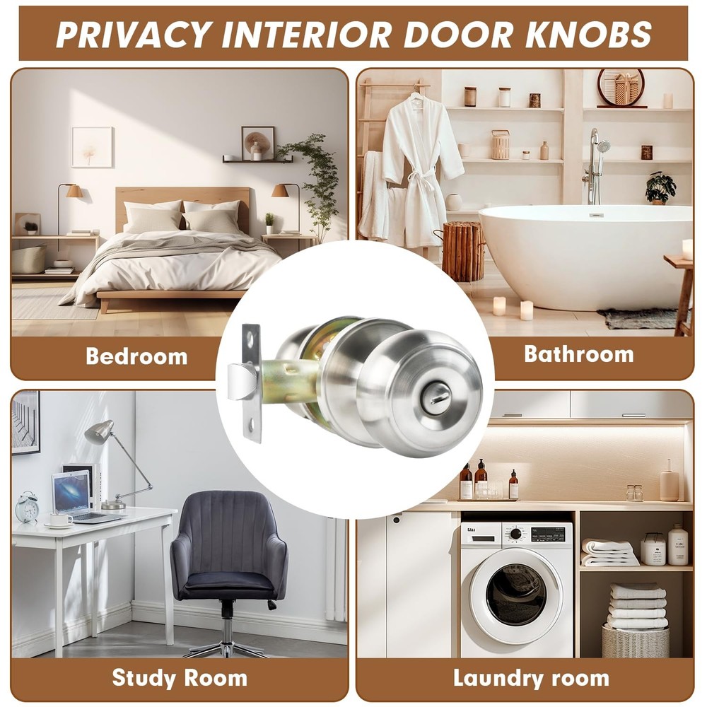 RAZCC Privacy Door Knobs, 5 Pack Satin Nickel Knobs 5 Pack,