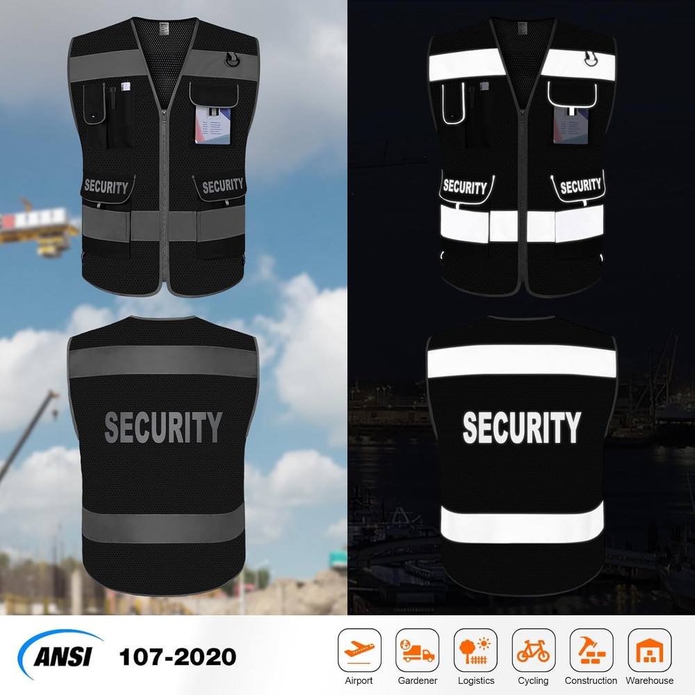 Mesh Security Vest for Security Guard 9Pockets High Visibility Reflective Safety