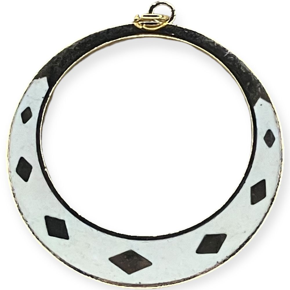 VTG Modern Open Geometric Enamel Gold Tone Diamond Pattern Statement Pendant