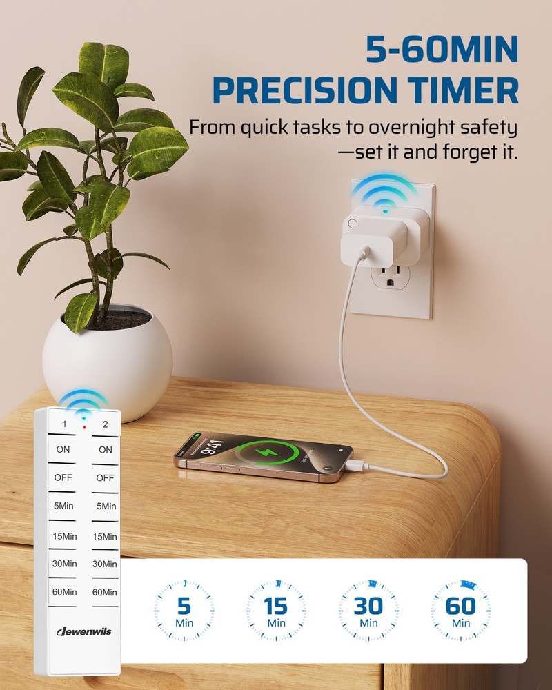 DEWENWILS Wireless Remote Control Outlet & Timer, Countdown Switch, No Wiring