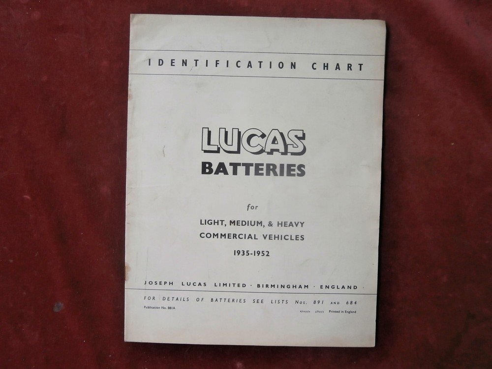 Identification chart Lucas batteries
