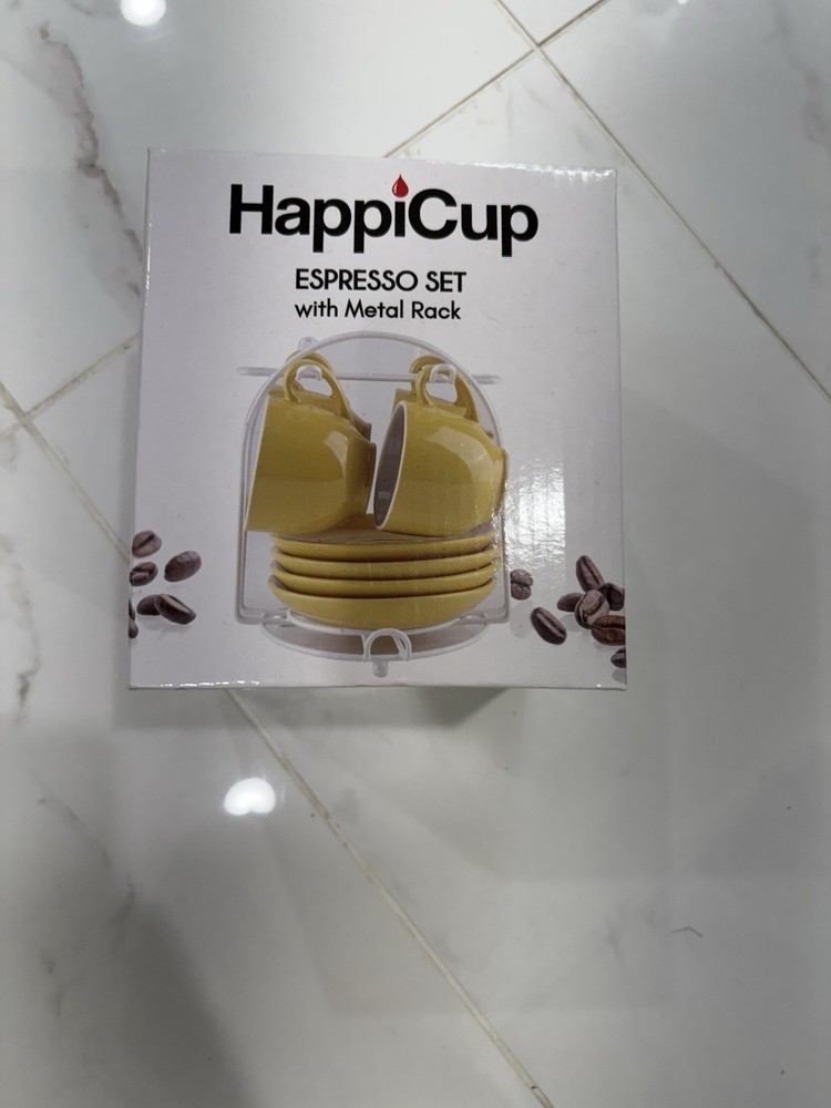 Yellow Espresso Set with Metal Rack