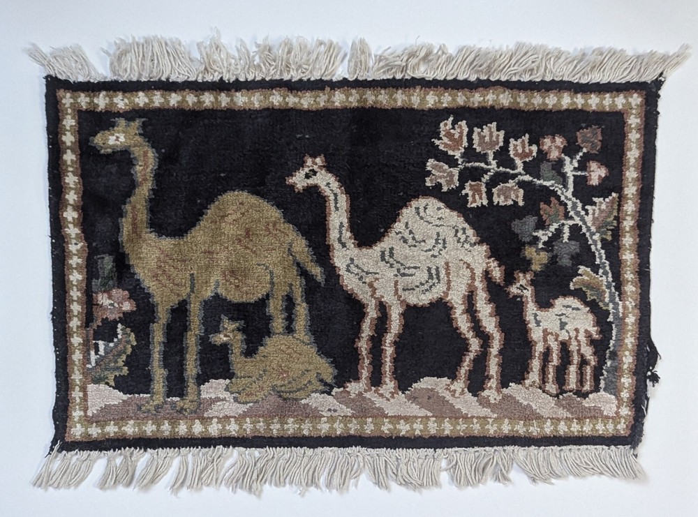Small Vtg Hand Woven Middle Eastern Mat/Tapestry - Extremely Soft Wool 23"×17"