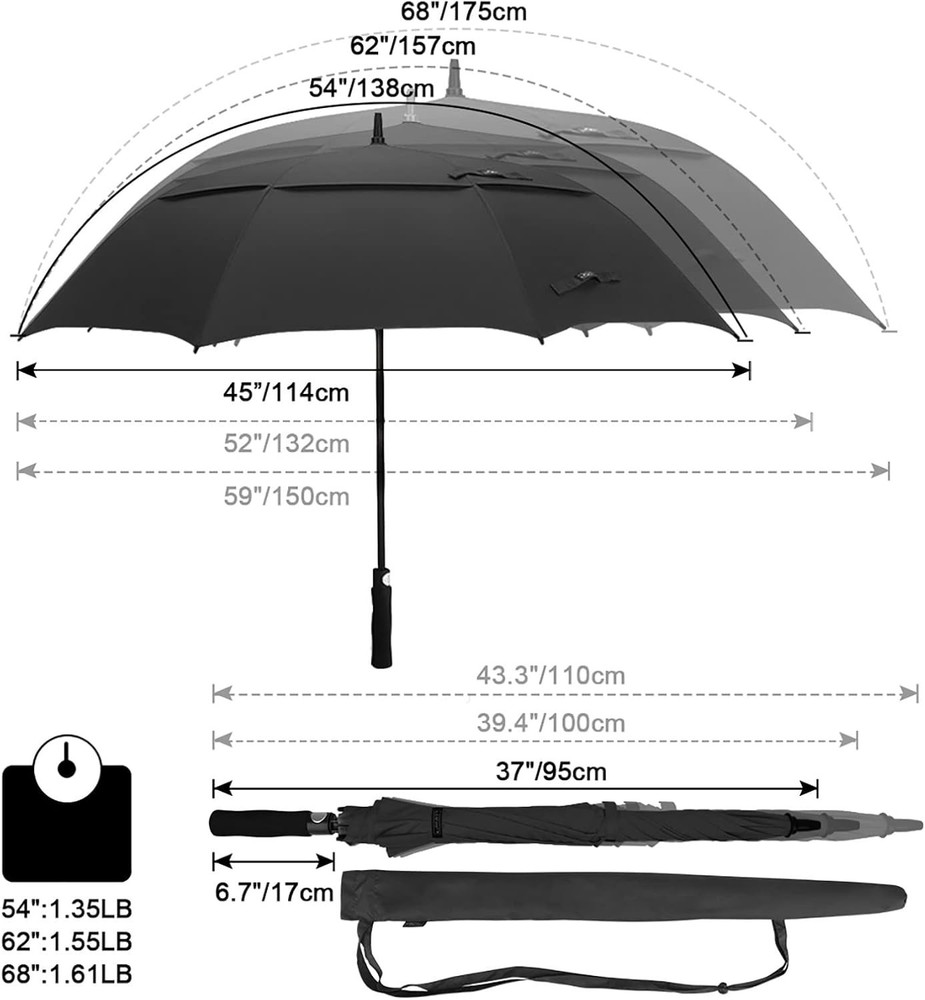 Stylish Black Golf Umbrella with EVA Grip - Auto Open Button