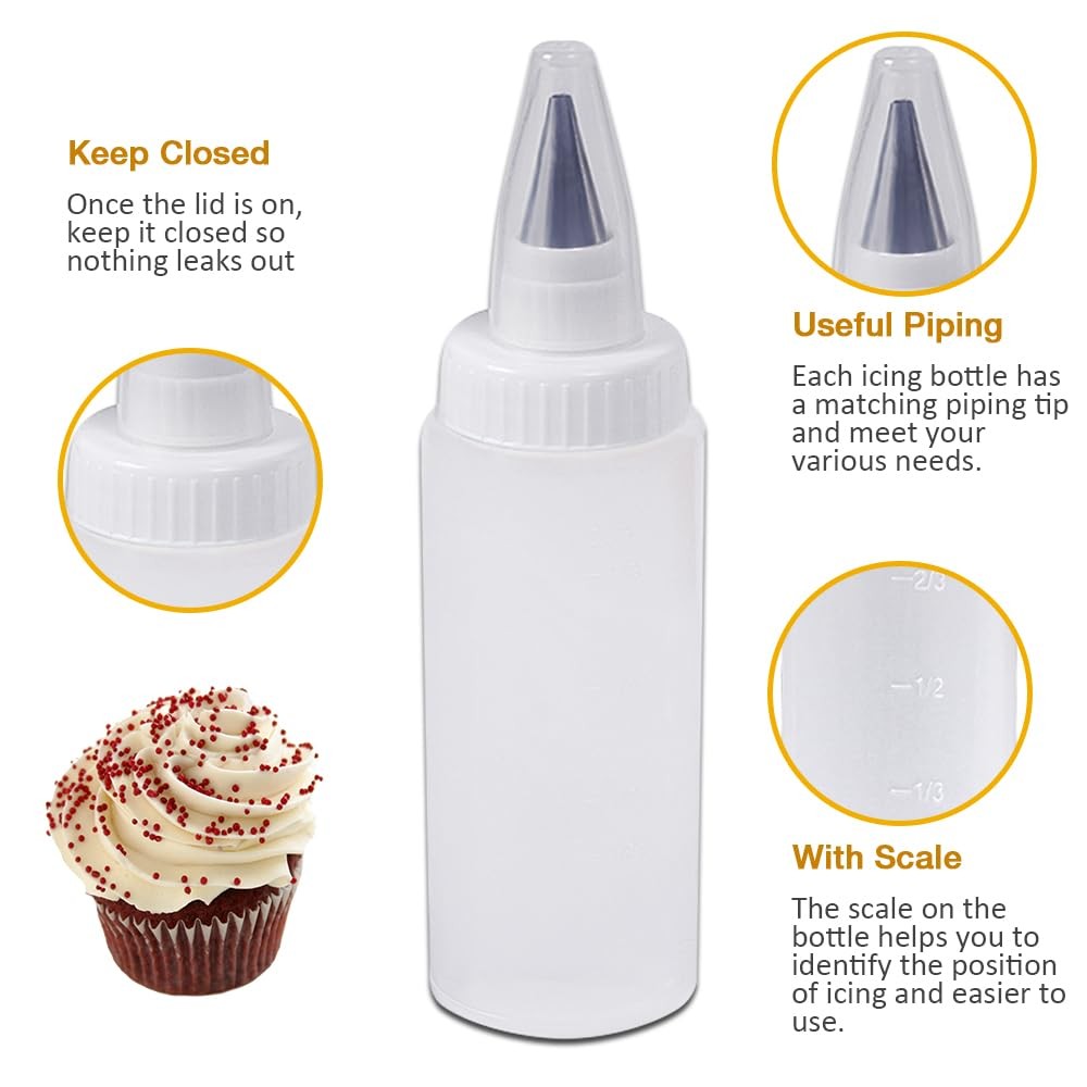 6PC Plastic Frosting Piping Kit, Icing Bottles Easy to Clean, Practical