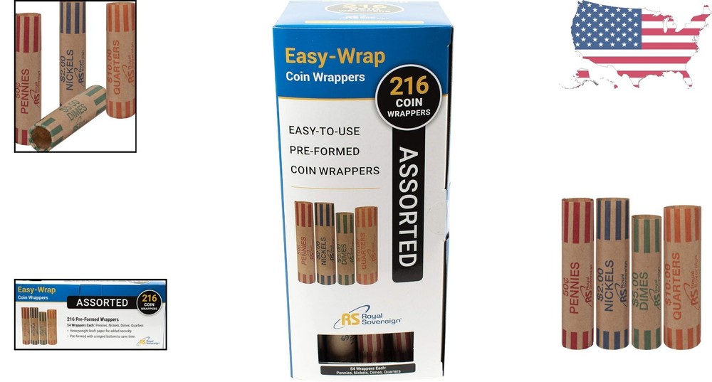 Convenient Blue Coin Wrappers - 216 Preformed Assorted Count for Easy Use