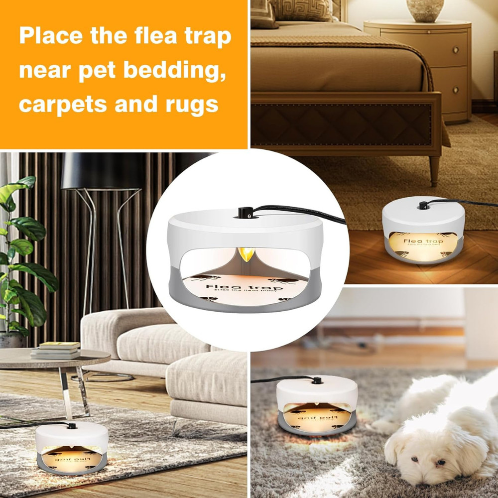 2 Pcs Flea Traps for Inside Your Home, Bug Killer with Sticky Pads & Light Bulb