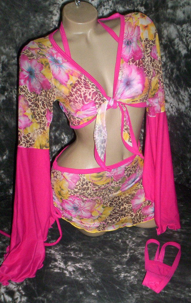 EXOTIC DANCER STRIPPER 3 PC MINI SKIRT SET MED GLOWS!