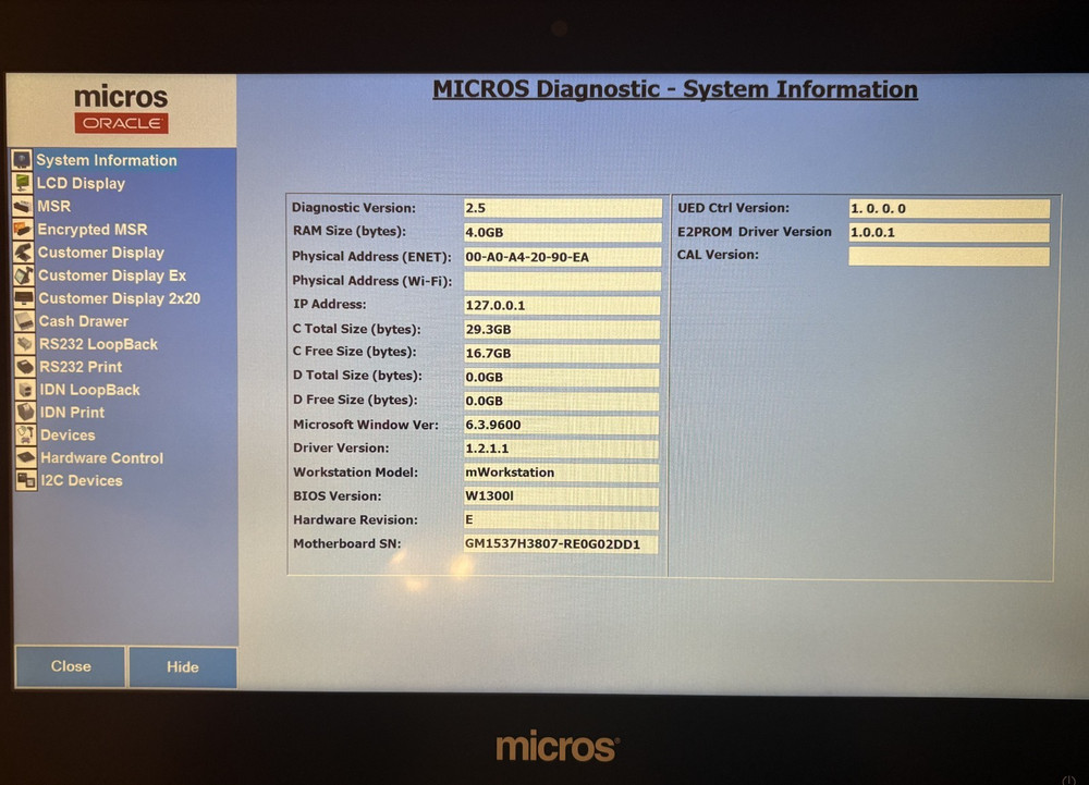 Micros Oracle mWorkstation Intel Atom E3827 15.6" POS Tablet Computer Win 8.1 :D
