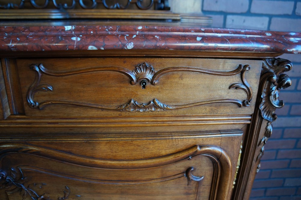 Louis XV Vaisselier ~ Server ~ Marble Top Buffet ~ Antique Rococo Sideboard