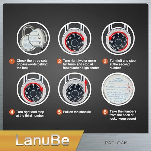 Lock Standard Dial Combination Lock 2 in. Wide, with Different Black 8pack