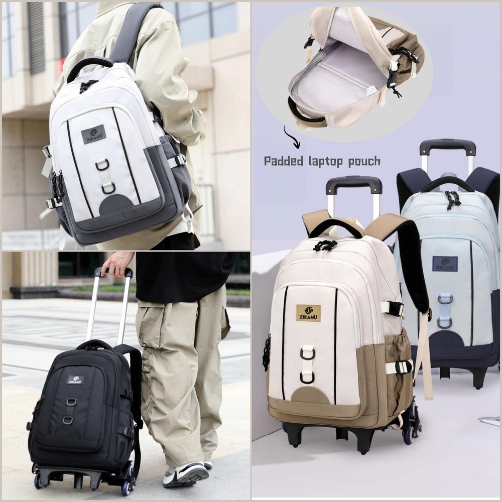 Rolling Backpack Boys Elementary Middle Junior School 6 Wheels Grey Bookbag