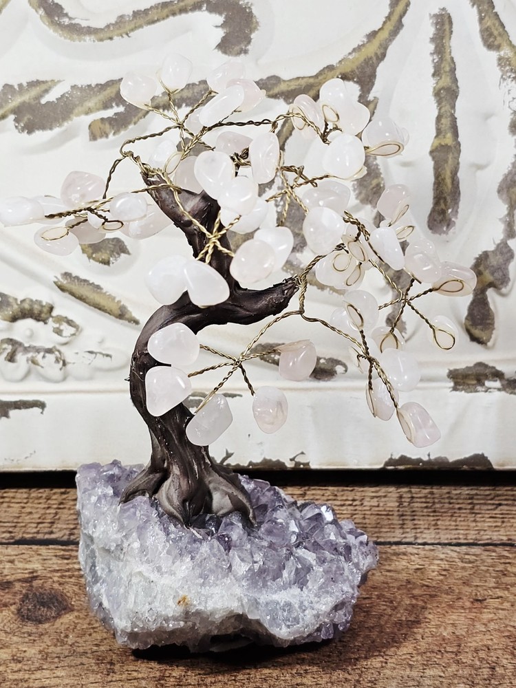 Rose Quartz Adjustable Leaf  Bonsai Tree, 8"