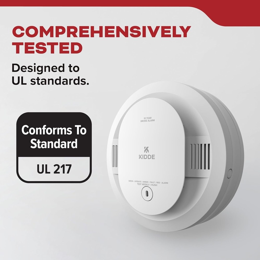 Kidde Smoke Detector, 10-Year Battery Powered, with LED Status Lights, 85 dB...