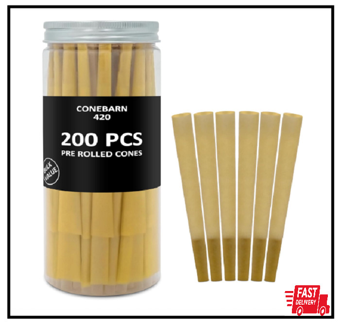 200 Pack Classic King Size Natural Unbleached Pre Rolled Cones