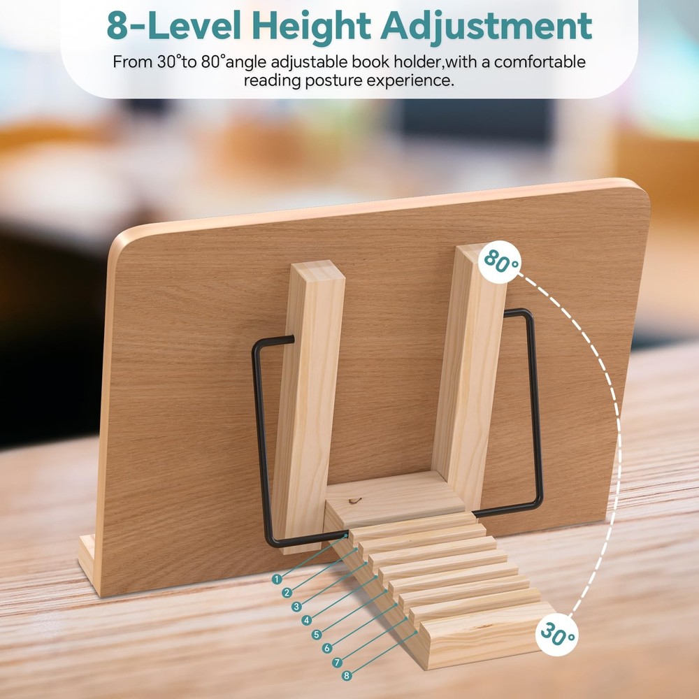 Book Reading Stand 8 Adjustable Height Holder Tray Elastic Page Clips