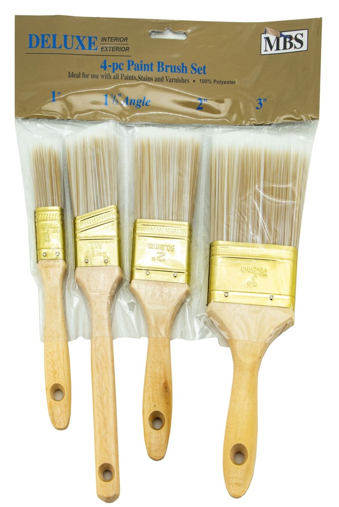 4pc Paint Brush Set 1", 1.5" Angled, 2", & 3" 100% Polyester