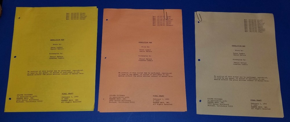 DEMOLITION MAN 1993 original script revisions SYLVESTER STALLONE SNIPES BULLOCK
