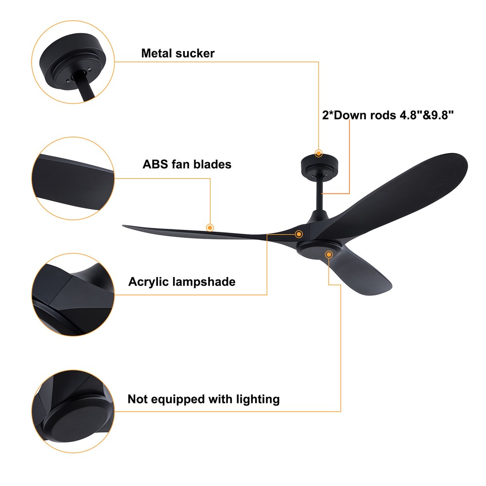 3 Speed 52" Flush Mount Solid Wood Ceiling Fan with Light Quiet DC Motor 3 CCT