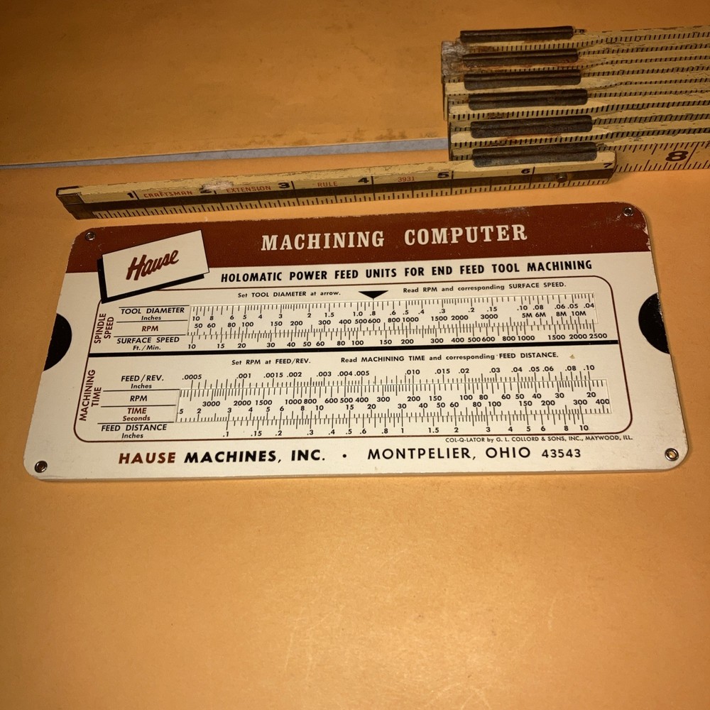 Vtg 1965 Hause Machining Computer Slide Ruler Chart