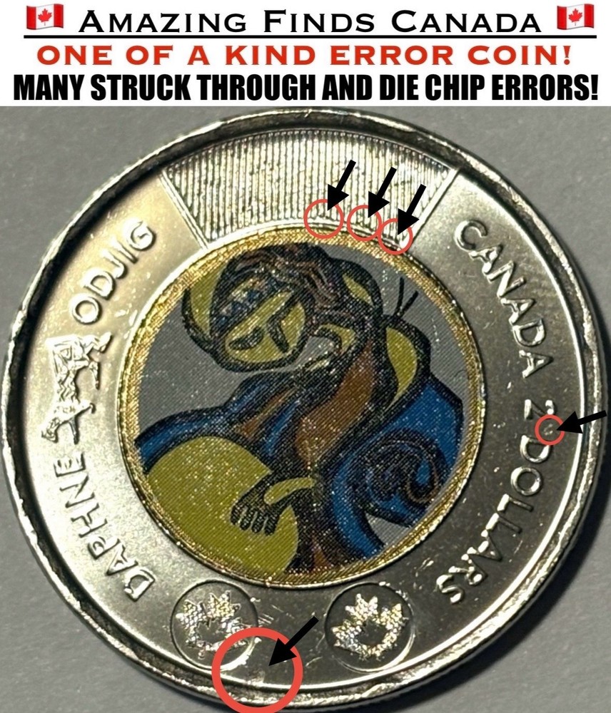 *MANY ERRORS* 2025 Canada $2 Dollar Toonie DAPHNE ODJIG COLOUR! MANY ERRORS! UNC