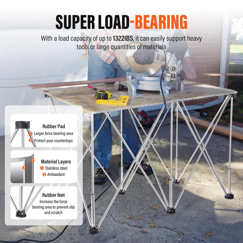 Centipede 28in Folding Work Table Set 6-Strut Collapsible Table 1320lb Weight