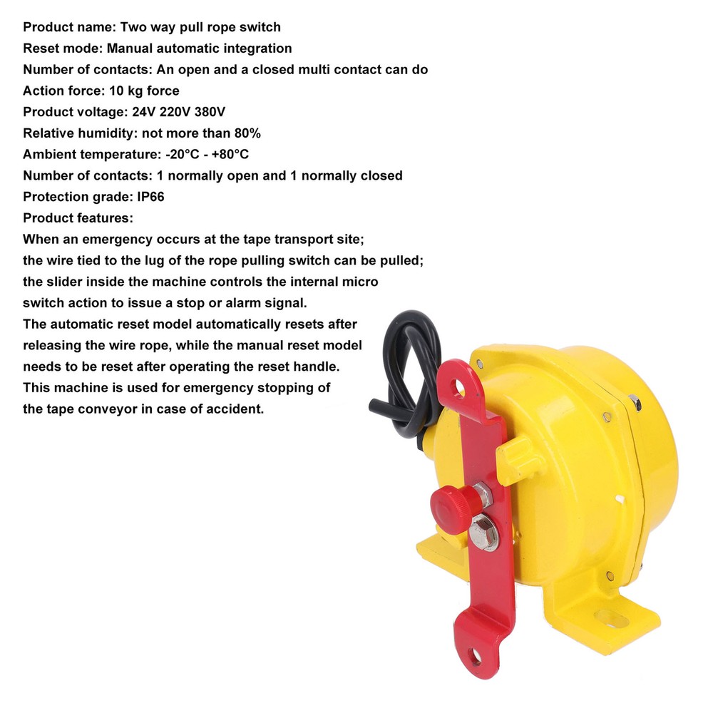 2 Way Pull Rope Cord Switch Emergency Stop Pull Rope Limit Switch 24V-380V